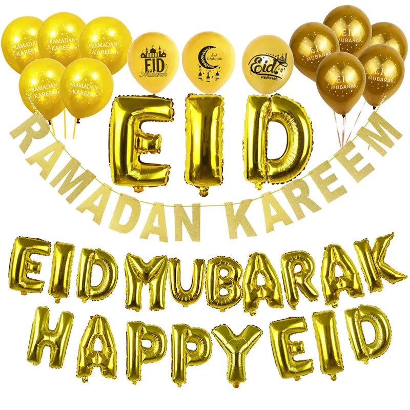 Eid Мубарак Декор Золотой Серебряный ИД баннер Рамадан Карим украшение буквы