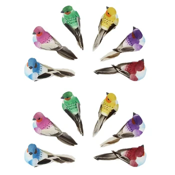 

12 Pcs/Set Fake Bird Artificial Feather Foam Bird Christmas Tree Decor Perched Woodland Birds Ornament For Birthday Gift