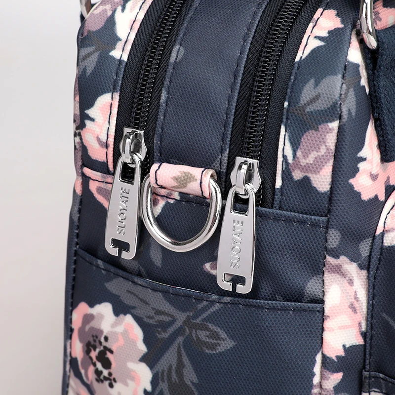Womens Multi-Pocket Crossbody Handbags Waterproof Canvas Floral Printed Shoulder Messenger Bags For Shopping Hiking Daily Useing