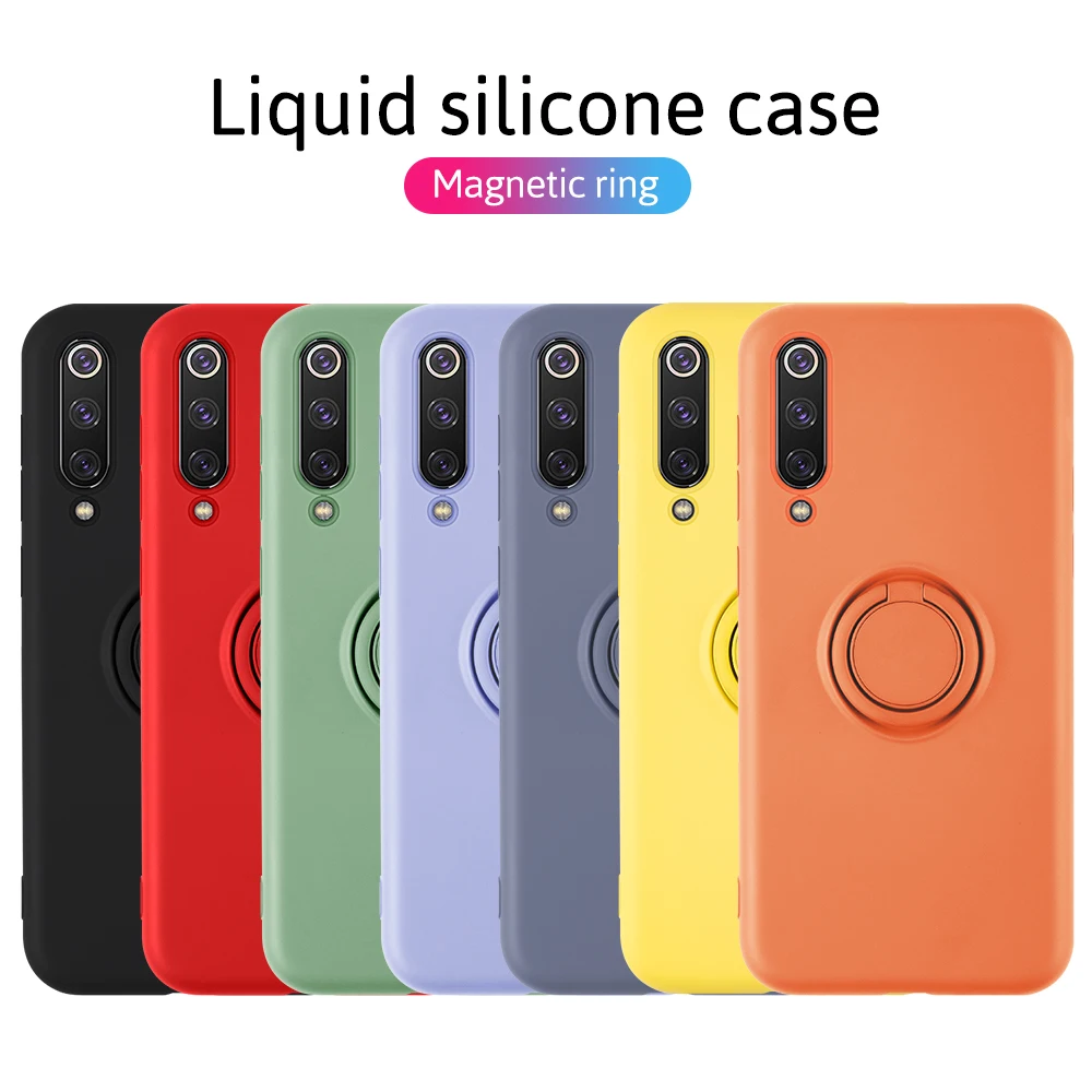 Жидкий силиконовый однотонный чехол с кольцом на палец для Xiaomi Mi 9 SE Mi9 Pro яркий Redmi