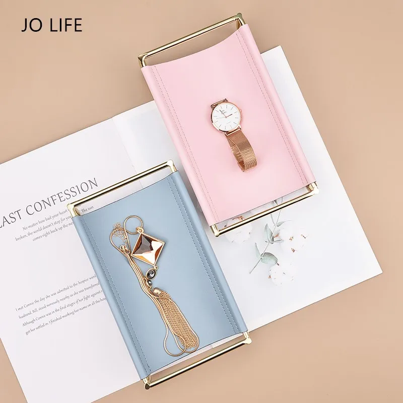 

JO LIFE Nordic Style Tabletop Ironwork Leather Storage Rack Office Key Storage Box Desktop Sundries Holder