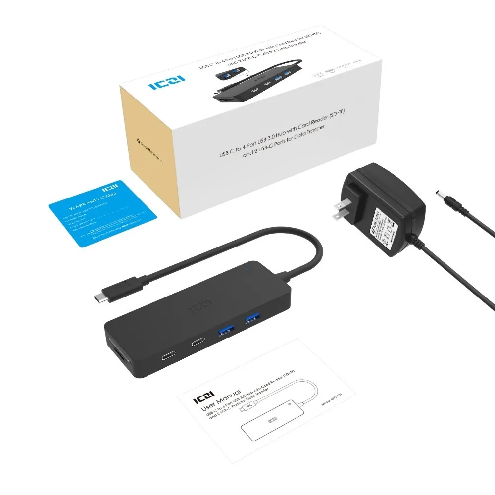 ICZI 8 в 1 USB C концентратор type C до 4 USB 3,0 портов+ кардридер(SD+ TF)+ 2 USB C порт для передачи данных для Macbook Pro huawei Matebook X