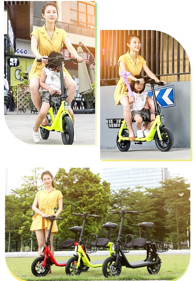 Perfect Daibot Adult Electric Scooter Car Two Wheel Electric Scooters With Child Seat 12 Inch 350W 36V Portable Electric Bike Two Seater 9