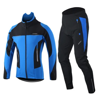 

Lixada Men Winter Cycling Long Sleeve Cycling Jersey Cycling Coat Clothing Set Windproof Jacket with 3D Padded Pants Trousers