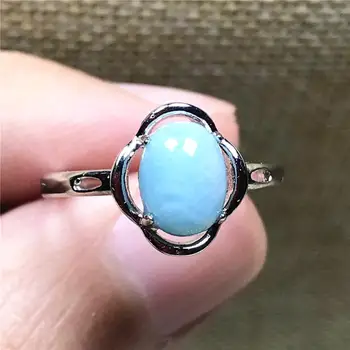 

Genuine Natural Blue Larimar Ring Jewelry For Woman Man Crystal 8x6mm Beads Silver Water Pattern Stone Adjustable Ring AAAAA