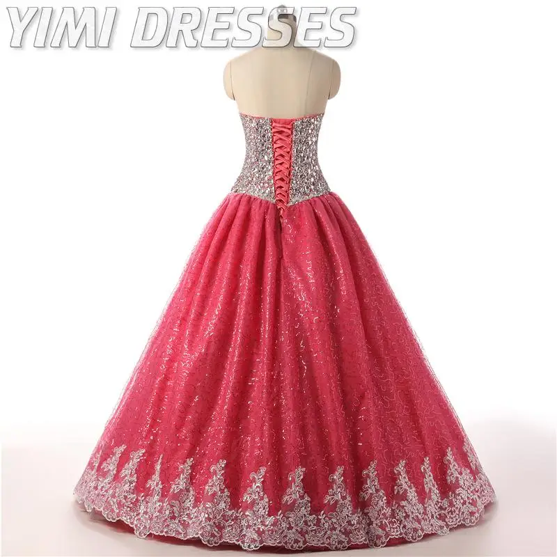 Luxury Beading Quinceanera Dresses Long Red Prom Party Dress Plus Size Lace Up Backless Quinceanera Dresses Puffy Gala Gown