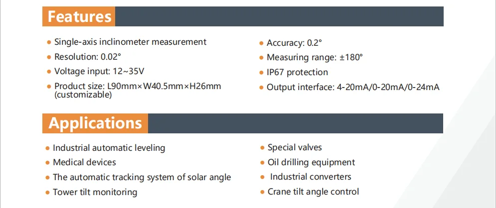BWK218 датчики наклона ракурса одноосевой Инклинометр точность 0,2 градусов разрешение 0,02 градусов/4-20mA, 0-20mA, 0-24mA(опционально