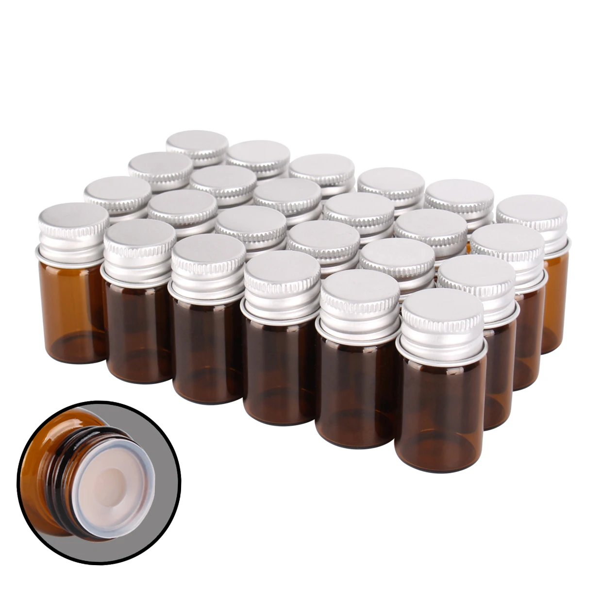 50 pieces 5ml/7ml/10ml/14ml/18ml/20ml/25ml/30ml Amber Glass Potion Bottles with Aluminium Lids Small Jars Vials 8 Sizes U-pick 6
