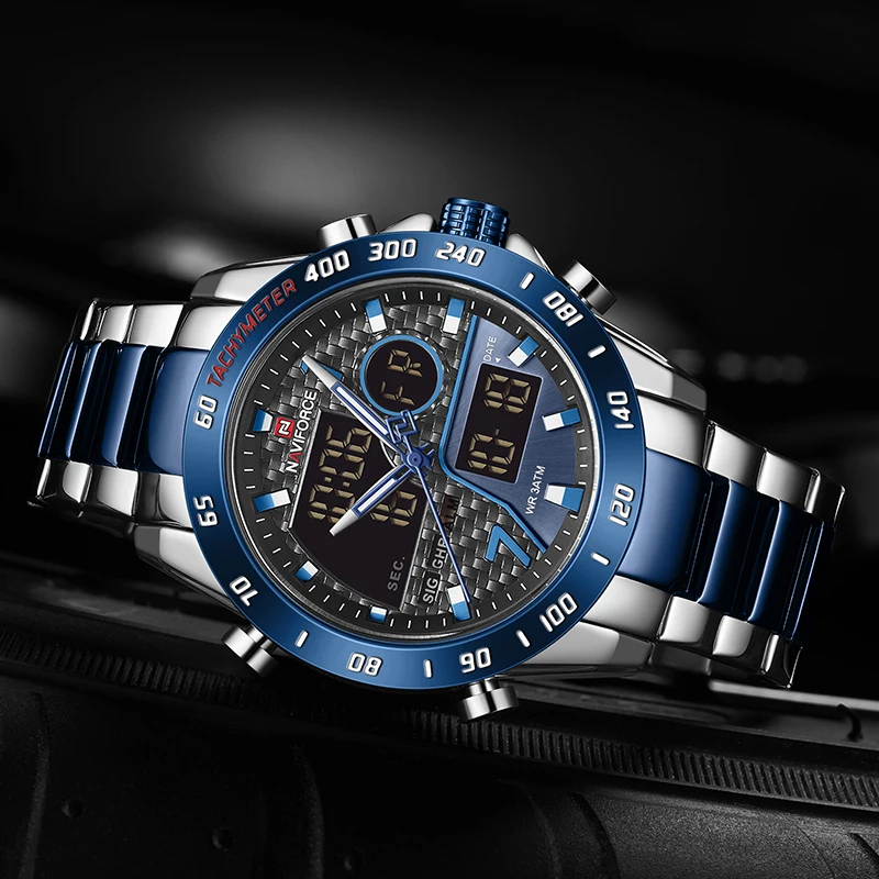 Новые Роскошные мужские часы 30 м водонепроницаемые спортивные часы Роскошный светодиодный дисплей наручные часы Автоматическая Дата полностью стальные повседневные мужские часы