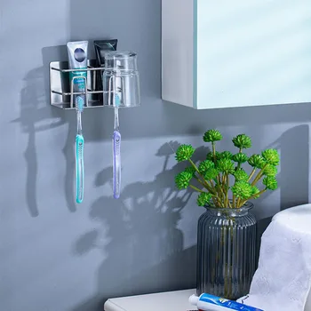 

Storage Rack Cup Self Adhesive Wall-mounted Accessories Hanger Toothbrush Holder Stainless Steel Bathroom Toothpaste