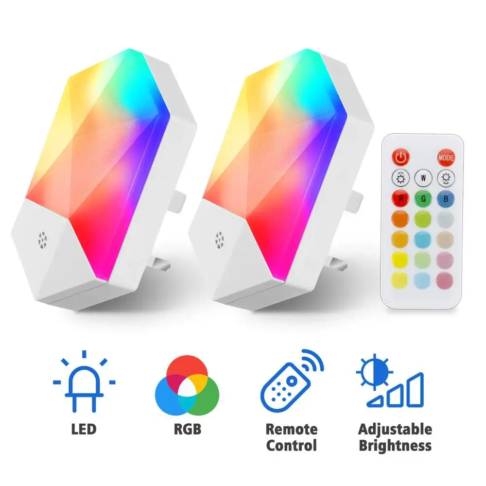 

2 Pack LED Night Light Baby Night Lamp Plug 16 Colors RGB Remote Control Dimmable Brightness Night Light Socket for Baby