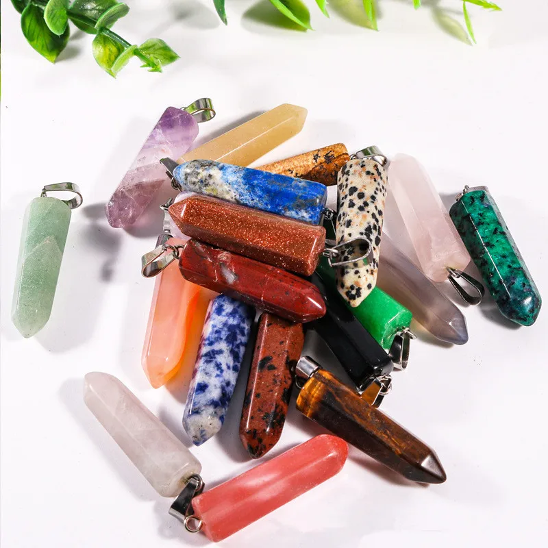 Natural Crystal Stone Tiger's Eye Rose Quartz Hexagon Prism Pendants Charms For Diy Earrings Necklace Jewelry Making