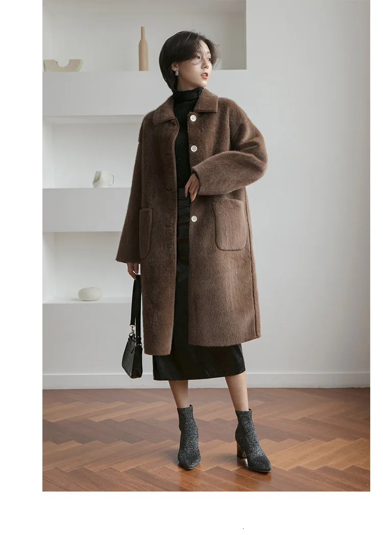 TVVOVVIN Autumn Concise Lapel Single Row Buckle Velvet Long Fund Imitate Leather Fur Loose Coat Woman ZX430