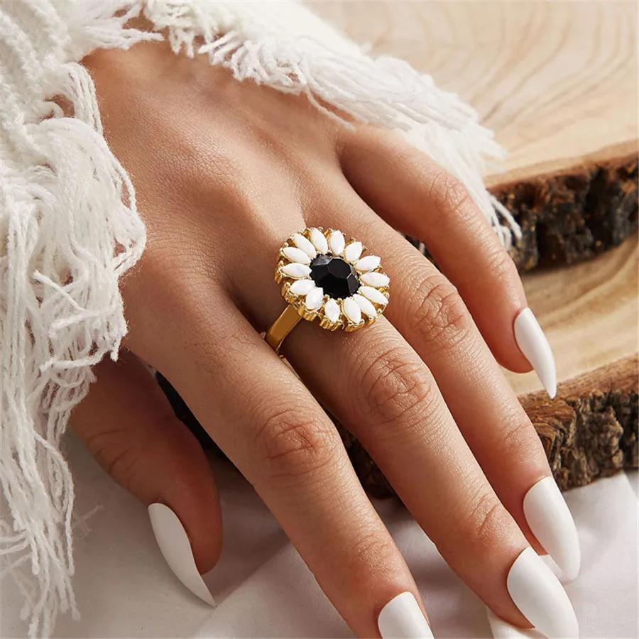 2020 Fashion Cute Sunflower Rings For Women Trendy Creative Crystal Flower Ring Wedding Engagement Jewelry Best Gift | Украшения и