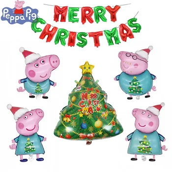 

Peppa Pig Balloon Christmas Balloon Party Decoration George Family Aluminum Film Balloons Merry Christmas Decorations for Home