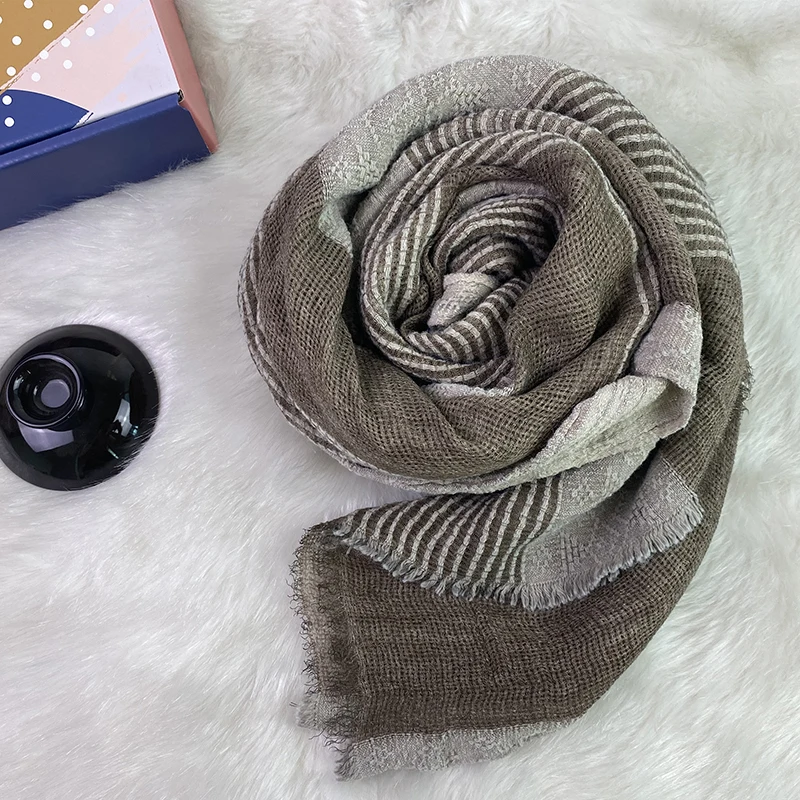 Cotton Linen Men Scarf Japanese Style Winter Blue Navy Black Striped Tassel Scarf Men Fashion Ethnic Style Male Accessories