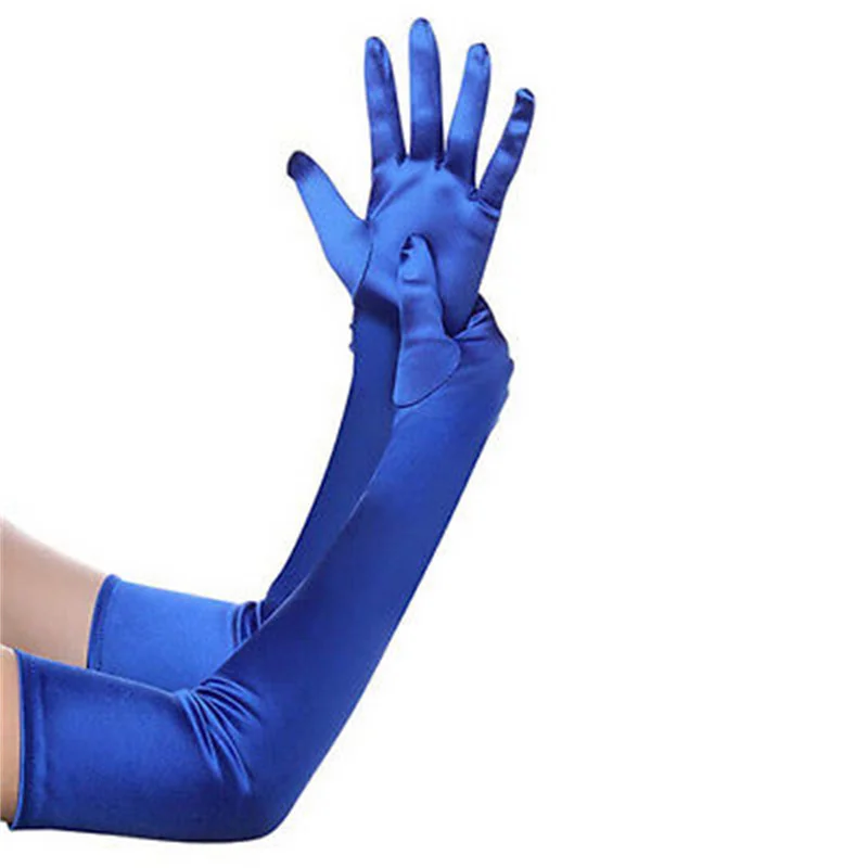 Gants longs en Satin pour femmes, couleur unie, pour bal d\'opéra, Costume de bal