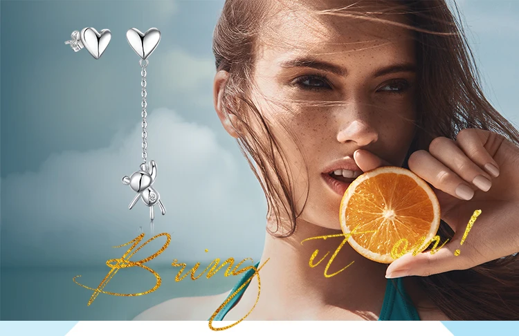 JewelryPalace Асимметричная Красота медведь серьги-гвоздики в форме сердца 925 пробы серебро модные ювелирные подарки для Новинки для женщин поступления Лидер продаж