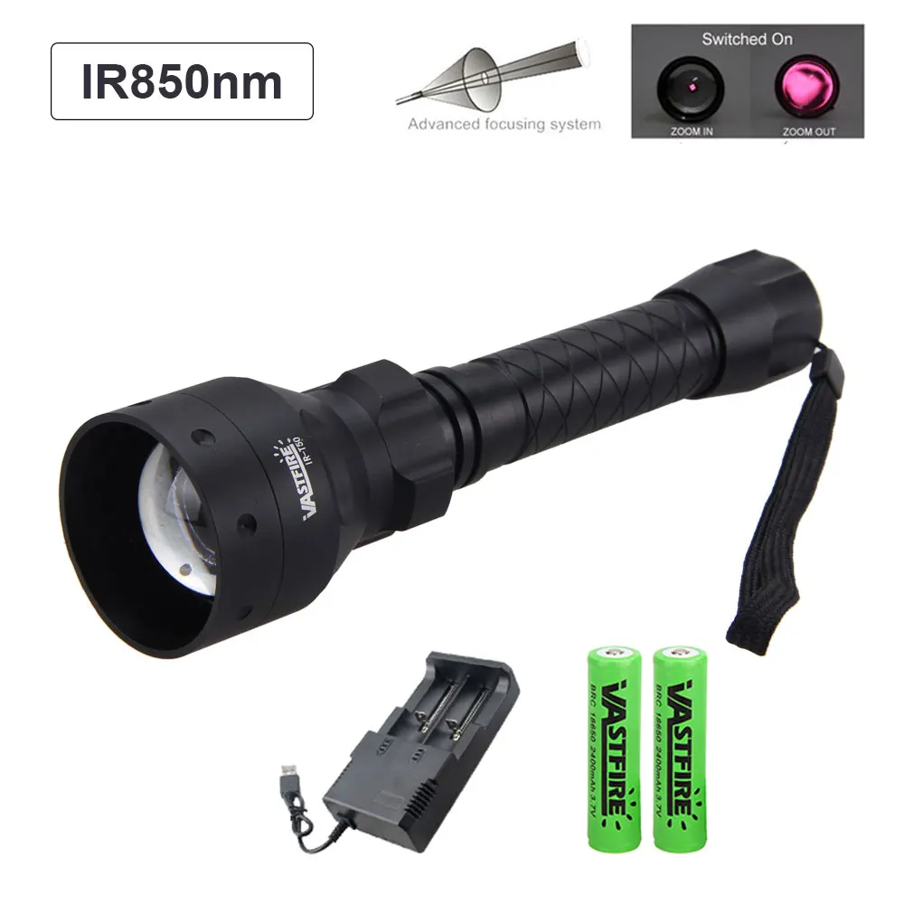 850nm/940nm Zoomable IR Infrared Hunting Lamp Flashlight Torch Laser Sight Mount 