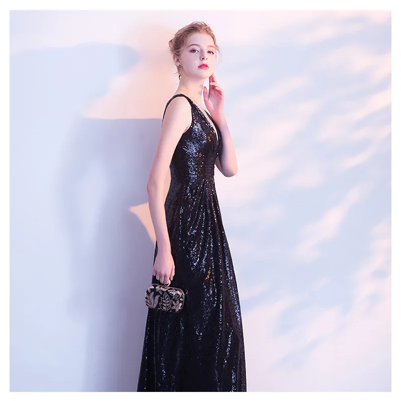 BACKLAKEGIRLS Черное длинное вечернее платье Ever Pretty Back V шеи блеск блестка Блеск элегантные женские вечерние платья 2019