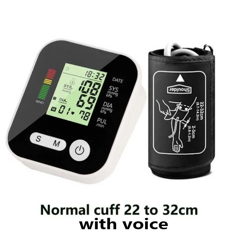 Home Health Care Automatic Digital Lcd Upper Arm Blood Pressure Meter Heart Beat cuff Monitor Machine Tonometer for Measuring - Цвет: with voice