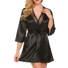 Халаты женское сексуальное шелковое кимоно халат Babydoll кружевное белье Банный халат Ночное белье