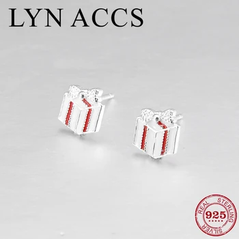 

Beautiful Gift box shape Enamel Stud Earrings For Women Ladies 925 Sterling Silver Earrings Party Fine Jewelry Present