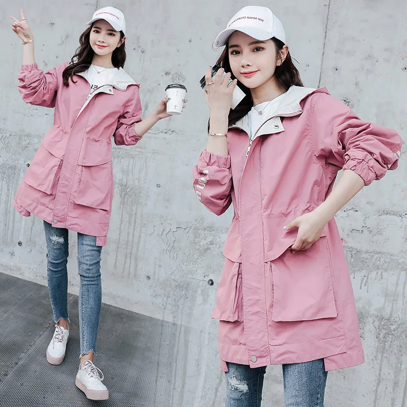 

2019 Spring New Style Loose-Fit BF Versatile Hooded Harajuku Hong Kong Style Workwear Coat Women's Spring And Autumn Korean-styl
