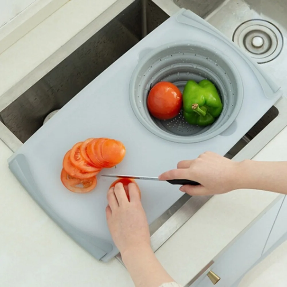 Кухонная разделочная доска, Многофункциональная Корзина для слива раковины, для мяса, овощей, фруктов, антибактериальная разделочная доска