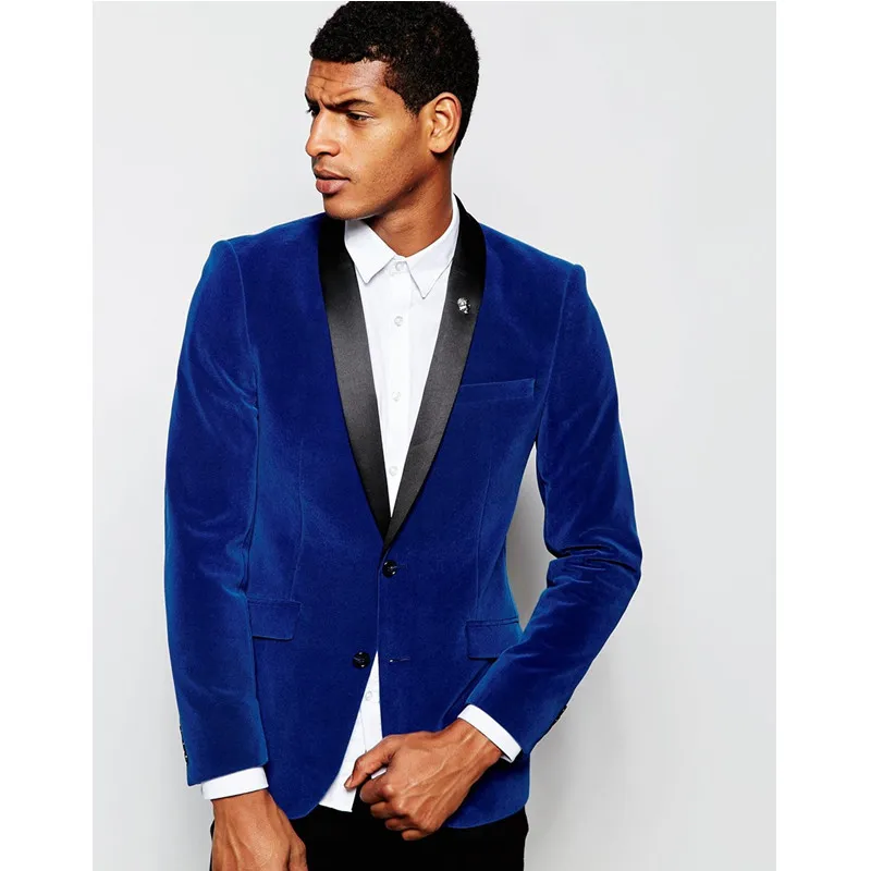 

Custom Made Groomsmen Shawl Lapel Groom Tuxedos Velvet Royal Blue Jacket Men Suits Wedding Best Man (Jacket+Pants)