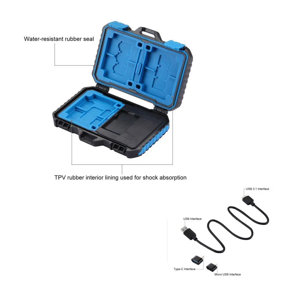 

PULUZ Waterproof Memory Card Case Card Reader 3.0 Storage Box For 1Standard SIM+ 2Micro-SIM+ 2Na no-SIM+ 7SD+ 6TF+ 1CARD PIN