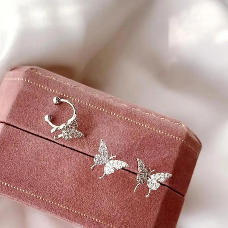Zircon Butterfly Earrings Minimalist Fairy Shiny Exquisite Unique Ear Bone Clip No Piercings Earrings For Women Jewelry Supplies