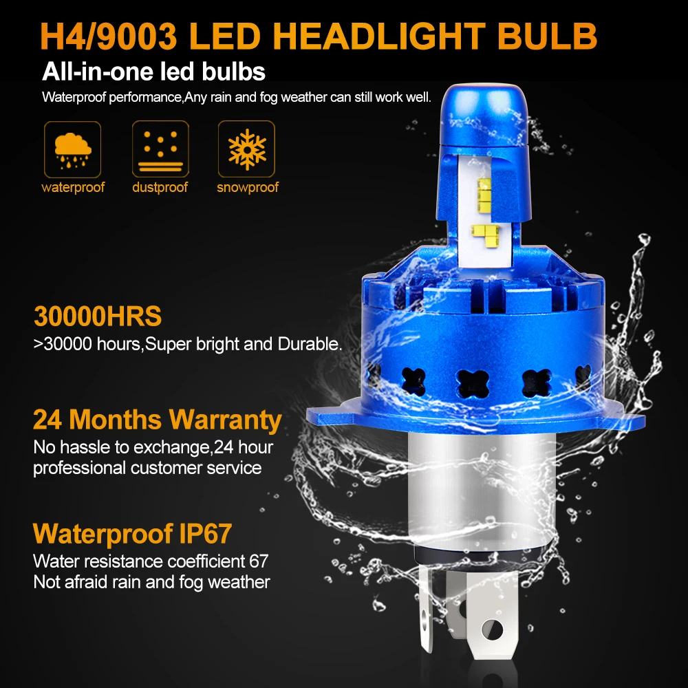 H4 HB2 9003 50 Вт 12000LM 360 ° угол светодиодный комплект фар дальнего/ближнего света 2 лампы из ПК осень 8900-9100 об/мин
