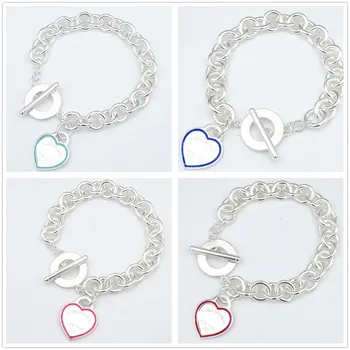 

Sterling Silver 925 Classic Pop Cool Fashion Pink Enamel Heart Shaped Lady Bracelet Jewelry Holiday Gift