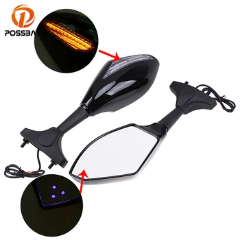 

POSSBAY Black Motorcycle Mirrors Rearview View Handle Side Mirrors for Honda Yamaha Kawasaki LED Turn Signals Rear View Mirror