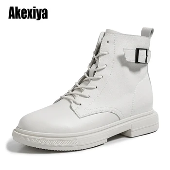 

Genuine Leather Women's Boots 2020 Fashion Buckle Ankle Boots For Women Spring Autumn Round Toe Platform Ladies Shoes u471