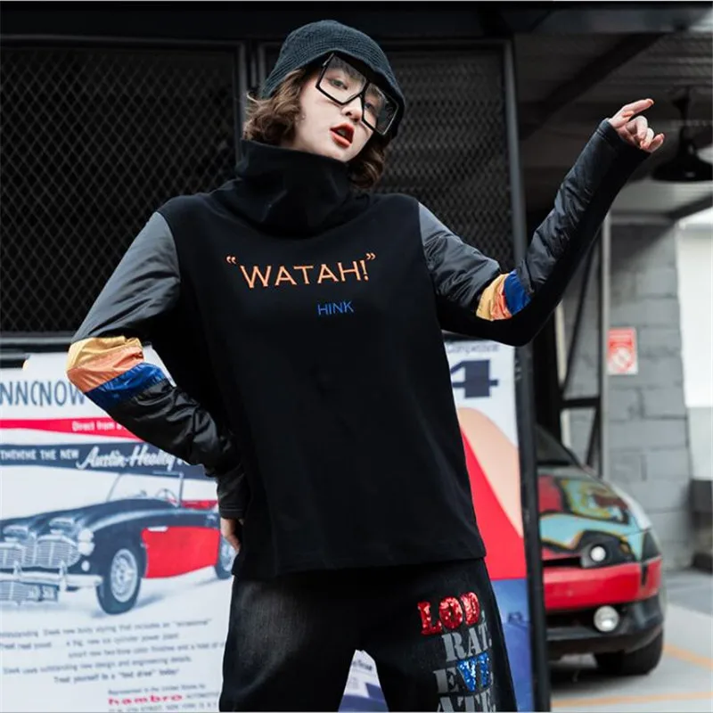 Зимняя теплая Высококачественная Женская Футболка harajuku в уличном стиле с надписями, свободная сшитая водолазка для девочек, футболка с длинными рукавами