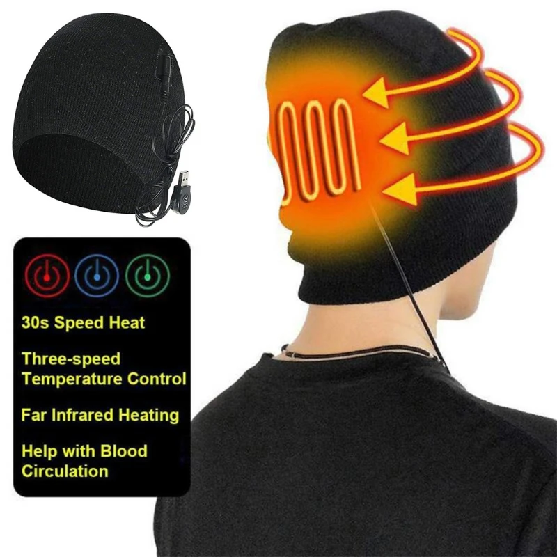

Unisex Winter Electric Heated Beanie Hat USB Rechargeable Outdoor Cycling Windproof Cold Protection Stretch Skull Cap