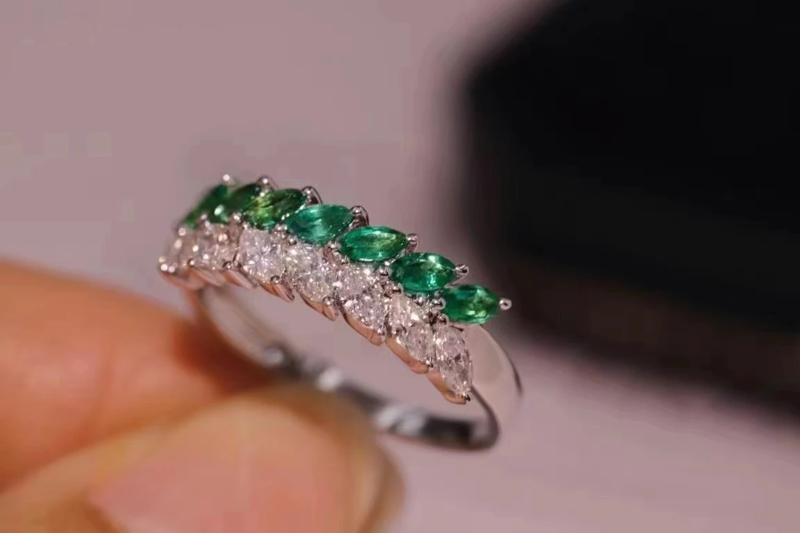 

Lovely Two array water drop Natural green emerald Ring S925 Silver Natural Gemstone Ring Women's girl party fine ewelry