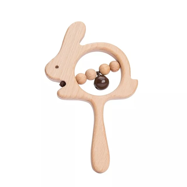 Wooden Rattle Beech Bear Hand Teething Wooden Ring Baby Rattles Play Gym Montessori Stroller Toy Educational Toys Let's Make type 25