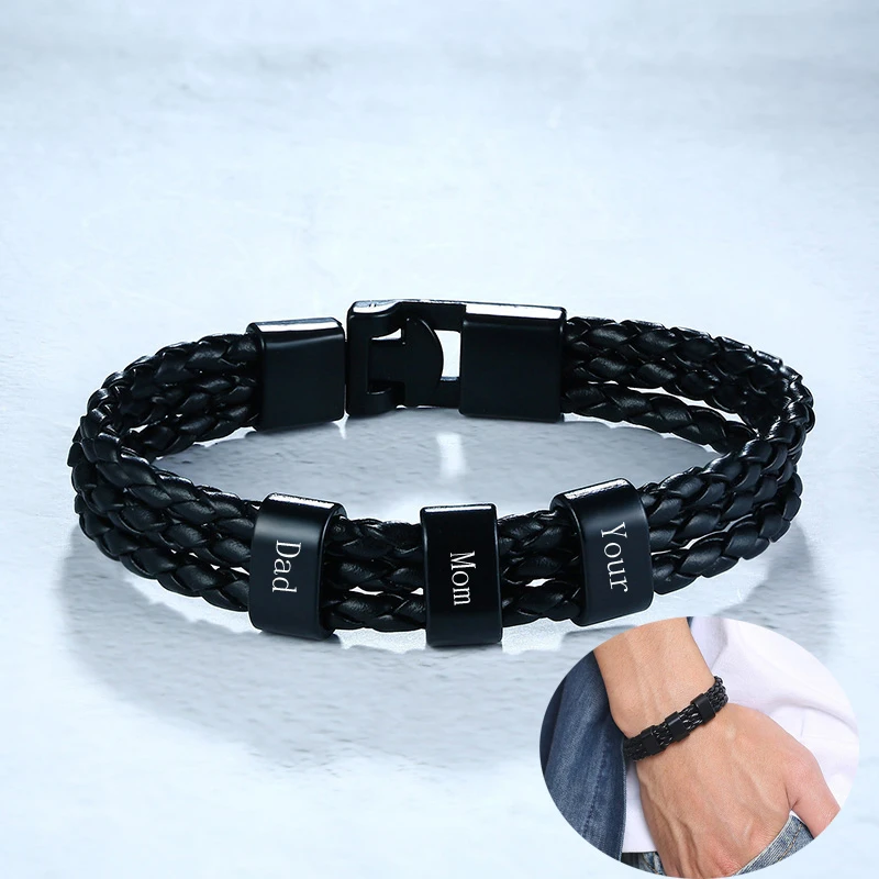 Bangles Beads Name-Bracelets Engraved Gift Stainless-Steel Custom Family Personalized