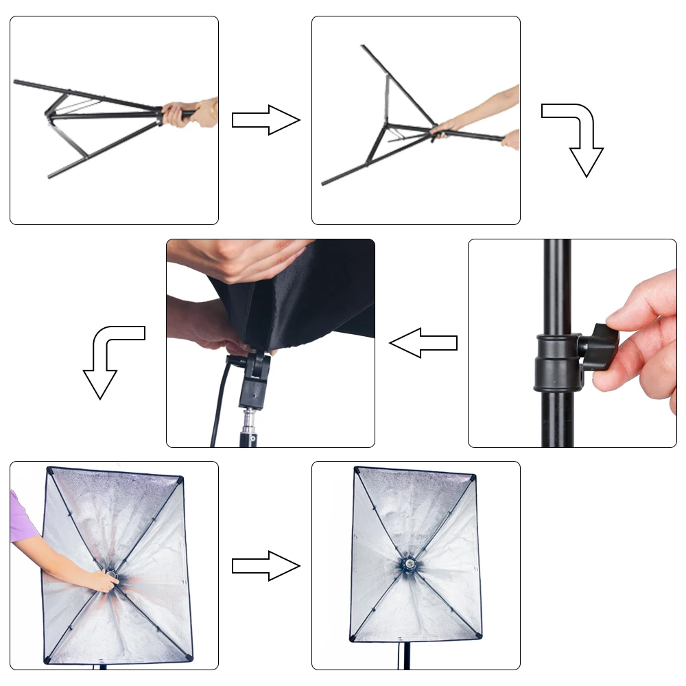 Softbox para Fotografia Peças de Lâmpadas Acessórios para Fotografia Kit de Iluminação Contínua com 2 Lâmpada Única Suporte Iluminação 50 cm x 70cm - Image 5