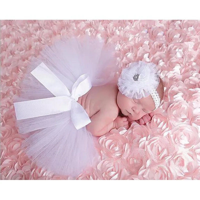 Baby Girl Tulle Tutu Skirt and Flower Headband Set Newborn Photography Props Baby Birthday Gift Clothes 0-9M