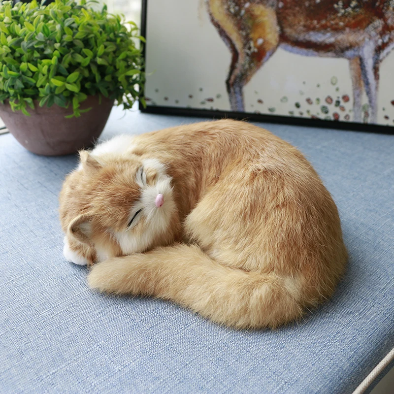 Sleeping Realistic Cat Cute Plush Animal Simulation Figurine Toy Birthday 