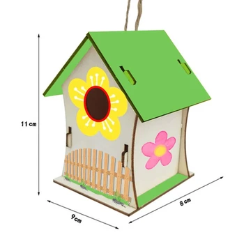 

4 Pcs DIY Bird House Painting Kit Building Wooden Birdhouse Box Art Craft Decor D0LD