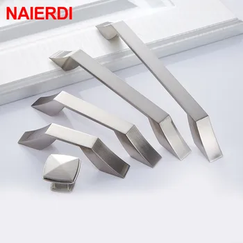 NAIERDI Black Cabinet Handles Knobs Zinc Alloy Door Kitchen Knobs Brushed Cabinet Pulls Drawer Modern Furniture Handle Hardware