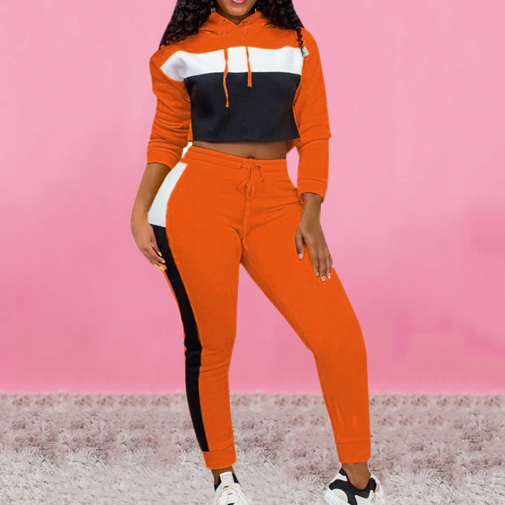 Vertvie, весенние женские спортивные комплекты, спортивный костюм с капюшоном, короткие толстовки, топы, спортивные комбинезоны, 2 шт., набор для бега, тренировочные штаны для бега - Цвет: Style 1-Orange