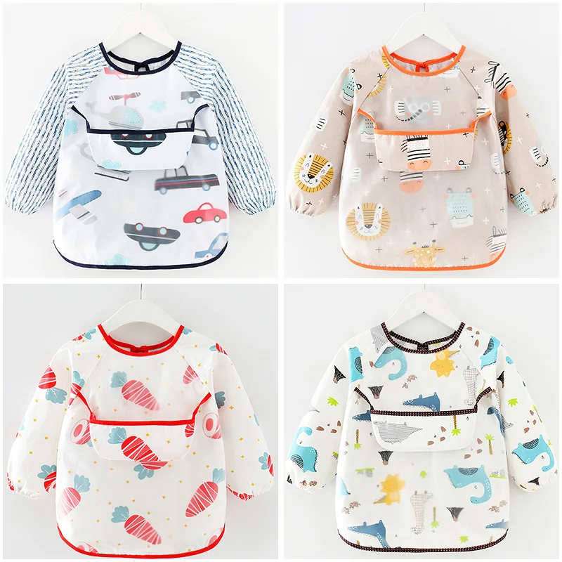 Baberos de dibujos animados para bebé, impermeables, infantiles, para comer, dibujo de manga larga, paño para eructar, babero, accesorios para alimentación de bebé de 0 a 2 años