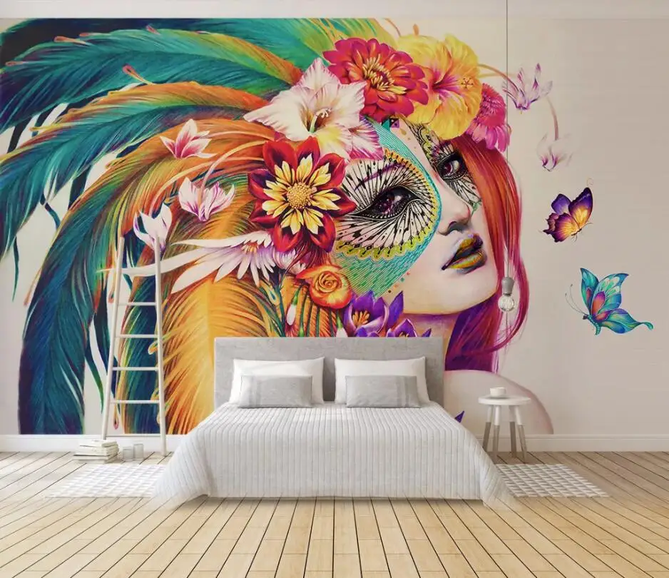 beibehang Custom wallpaper 3d mural European style hand-painted colorful beauty background wall home decoration papel de parede