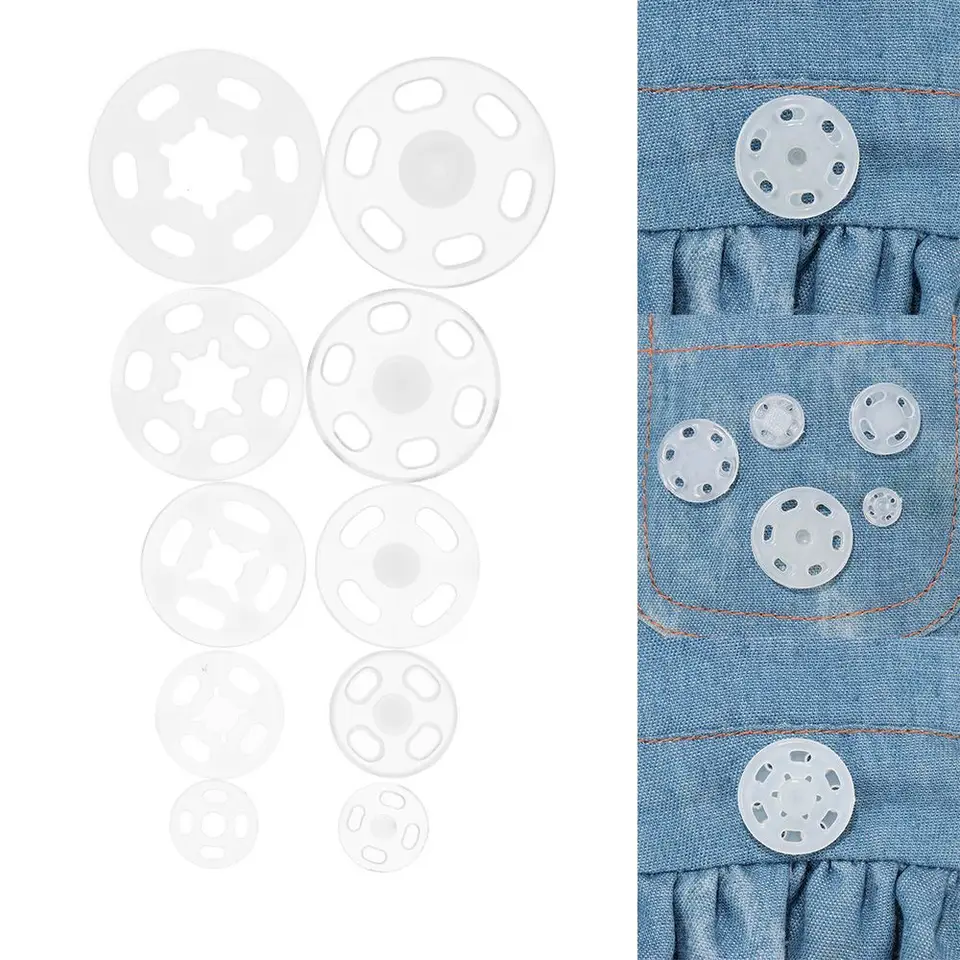 100 Paia Bottoni A Pressione Invisibili - Plastica Trasparente, 4 Misure (7mm-20mm)